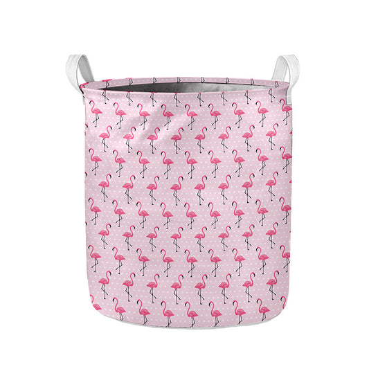 Pink Polka Dot Flamingo Pattern Print Collapsible Laundry Basket