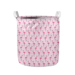Pink Polka Dot Flamingo Pattern Print Collapsible Laundry Basket