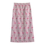 Pink Polka Dot Flamingo Pattern Print Cotton Front Slit Maxi Skirt