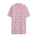 Pink Polka Dot Flamingo Pattern Print Cotton Hawaiian Shirt