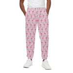 Pink Polka Dot Flamingo Pattern Print Cotton Pants