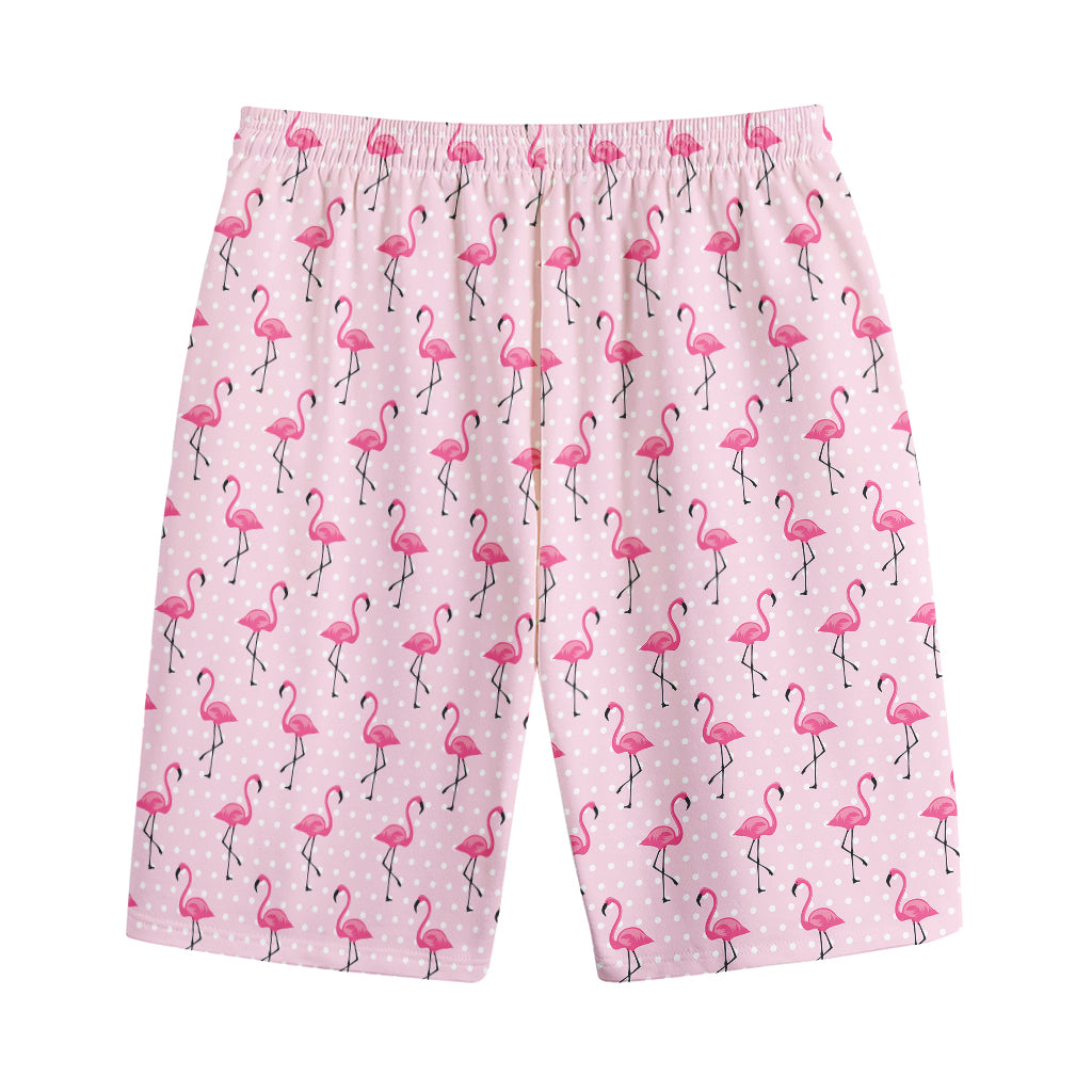 Pink Polka Dot Flamingo Pattern Print Cotton Shorts