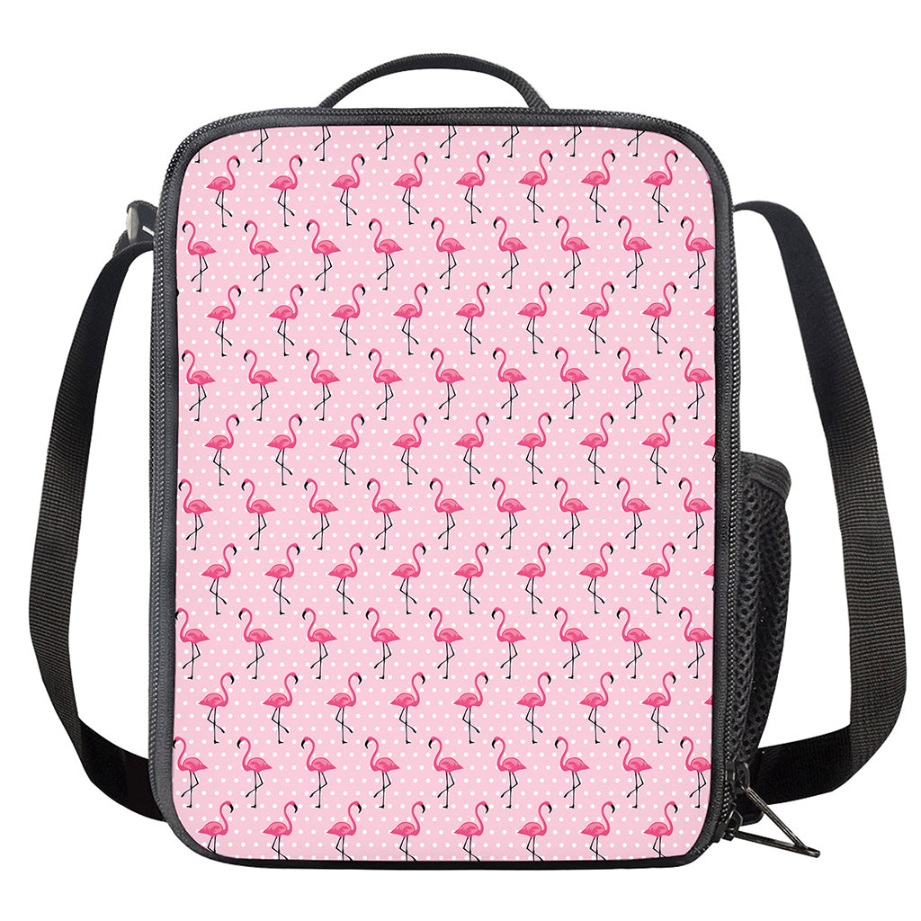 Pink Polka Dot Flamingo Pattern Print Crossbody Lunch Bag