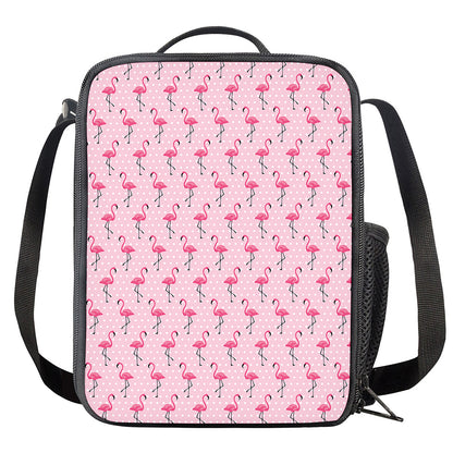 Pink Polka Dot Flamingo Pattern Print Crossbody Lunch Bag