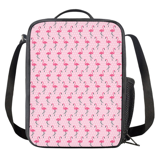 Pink Polka Dot Flamingo Pattern Print Crossbody Lunch Bag