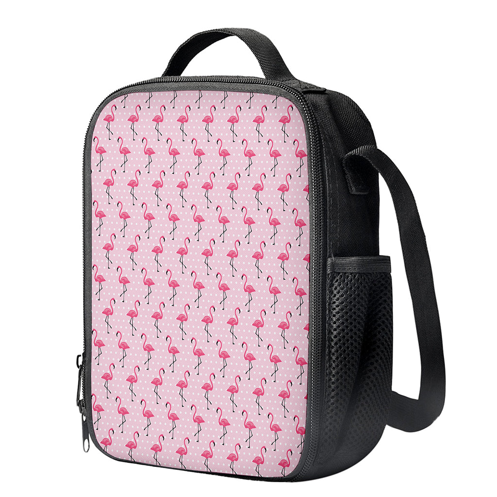 Pink Polka Dot Flamingo Pattern Print Crossbody Lunch Bag