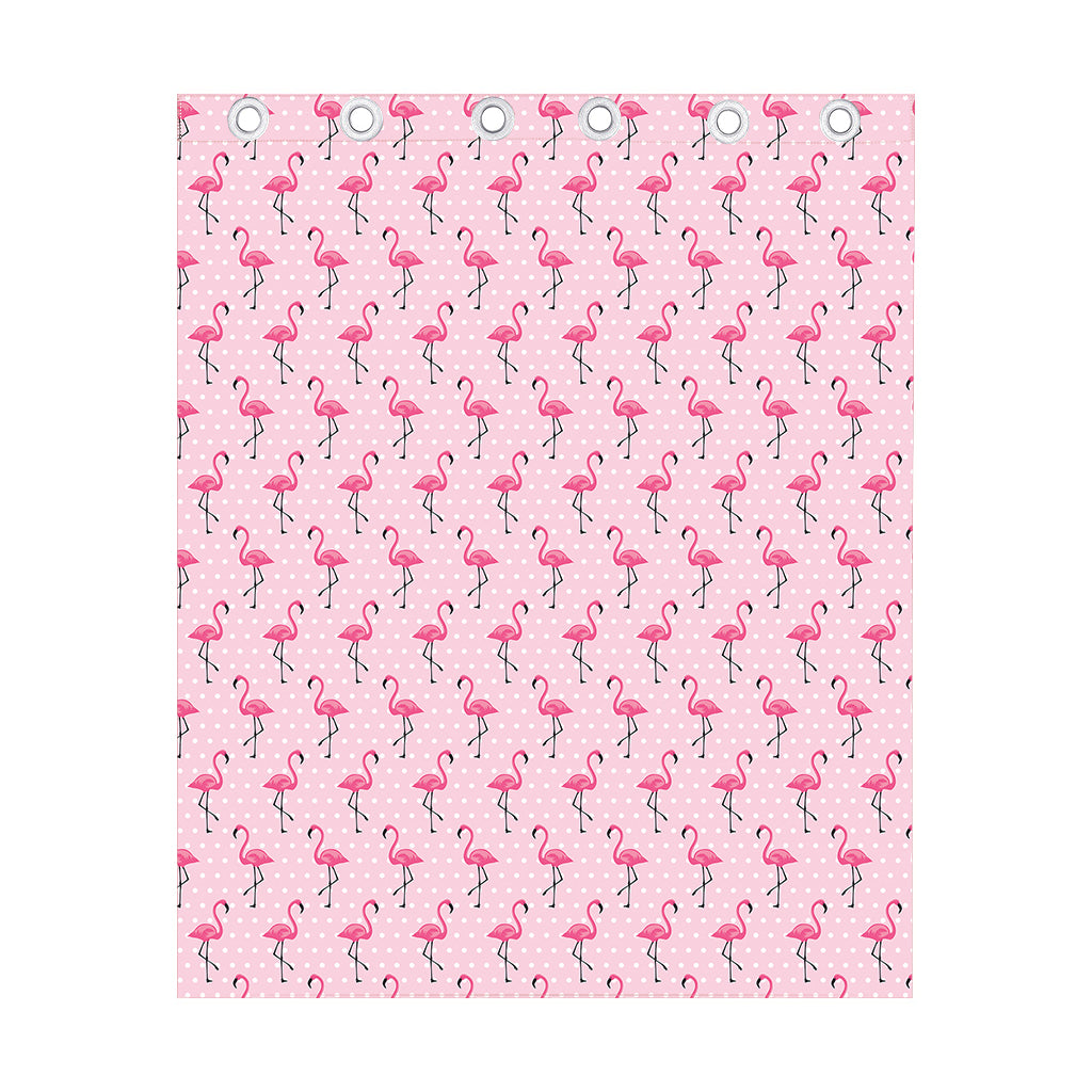 Pink Polka Dot Flamingo Pattern Print Curtain