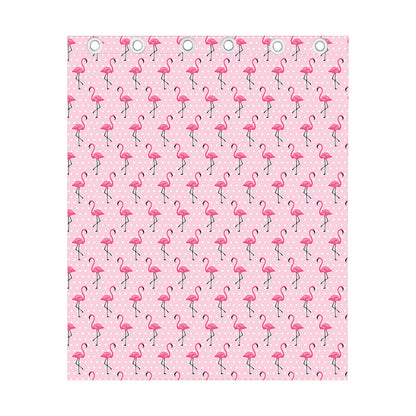 Pink Polka Dot Flamingo Pattern Print Curtain