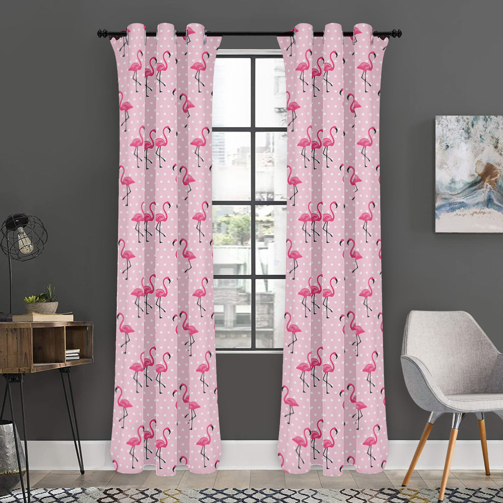 Pink Polka Dot Flamingo Pattern Print Curtain