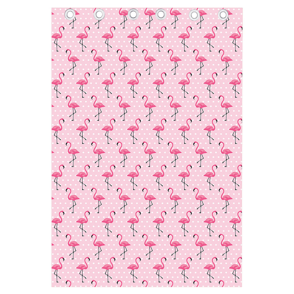 Pink Polka Dot Flamingo Pattern Print Curtain