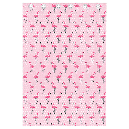 Pink Polka Dot Flamingo Pattern Print Curtain