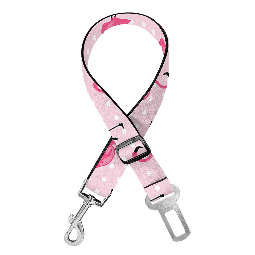 Pink Polka Dot Flamingo Pattern Print Dog Seat Belt