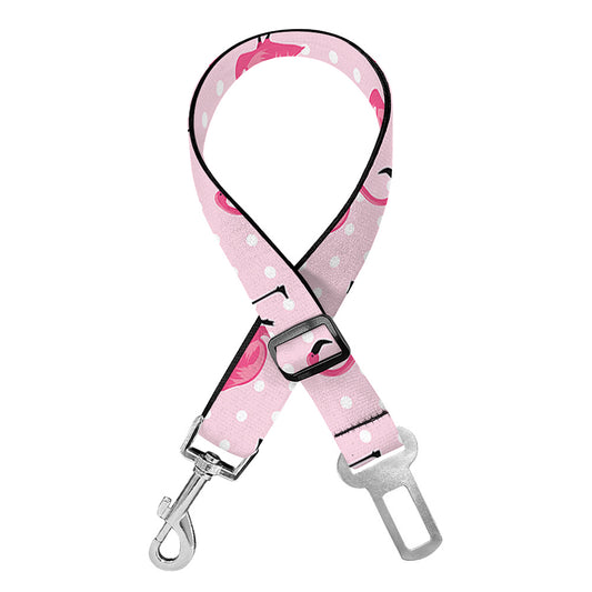 Pink Polka Dot Flamingo Pattern Print Dog Seat Belt