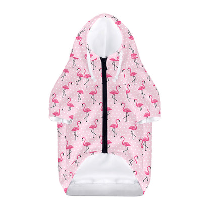 Pink Polka Dot Flamingo Pattern Print Dog Zip Up Hoodie