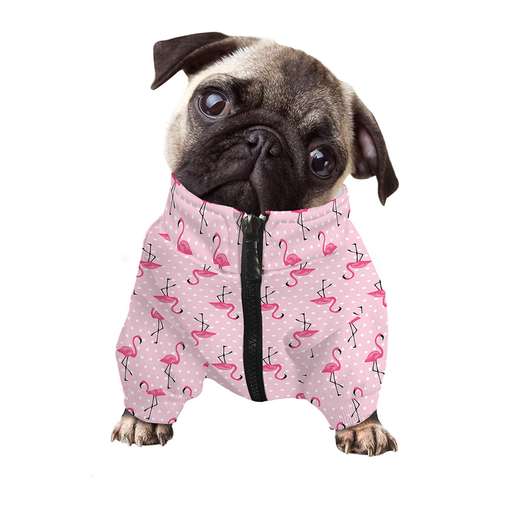 Pink Polka Dot Flamingo Pattern Print Dog Zip Up Jacket