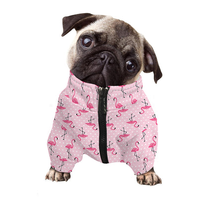 Pink Polka Dot Flamingo Pattern Print Dog Zip Up Jacket