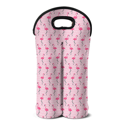 Pink Polka Dot Flamingo Pattern Print Double Neoprene Wine Tote