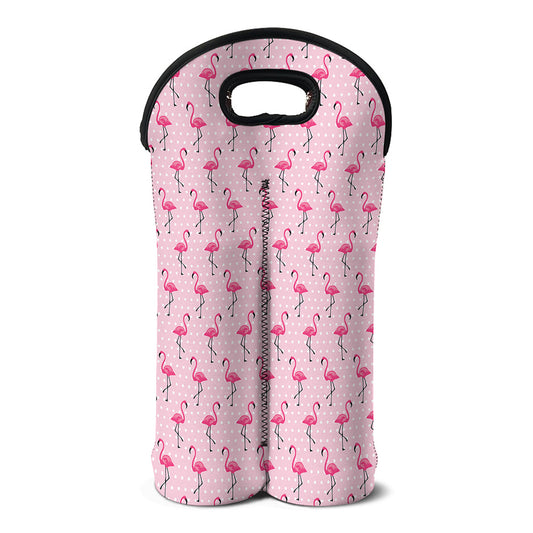 Pink Polka Dot Flamingo Pattern Print Double Neoprene Wine Tote