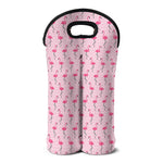Pink Polka Dot Flamingo Pattern Print Double Neoprene Wine Tote