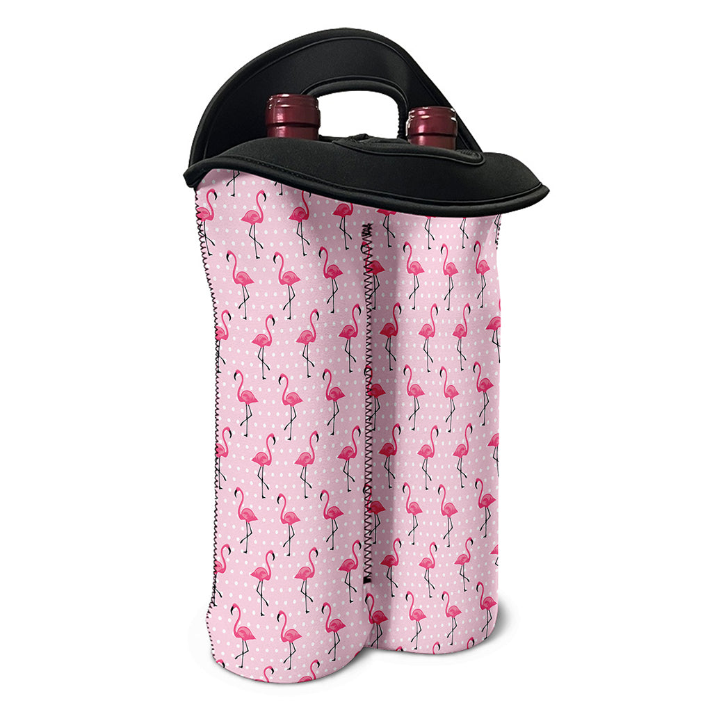 Pink Polka Dot Flamingo Pattern Print Double Neoprene Wine Tote