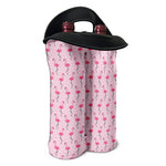 Pink Polka Dot Flamingo Pattern Print Double Neoprene Wine Tote