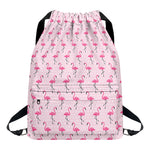 Pink Polka Dot Flamingo Pattern Print Drawstring Backpack
