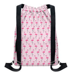 Pink Polka Dot Flamingo Pattern Print Drawstring Backpack