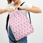 Pink Polka Dot Flamingo Pattern Print Drawstring Backpack