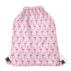 Pink Polka Dot Flamingo Pattern Print Drawstring Bag