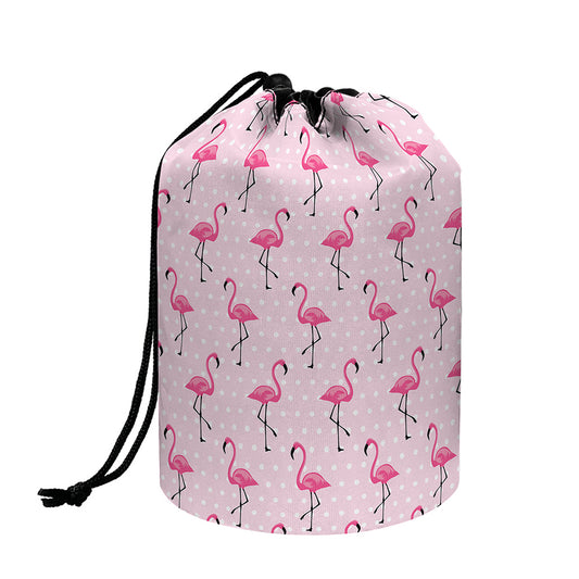 Pink Polka Dot Flamingo Pattern Print Drawstring Makeup Bag