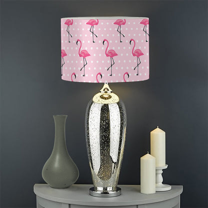 Pink Polka Dot Flamingo Pattern Print Drum Lamp Shade