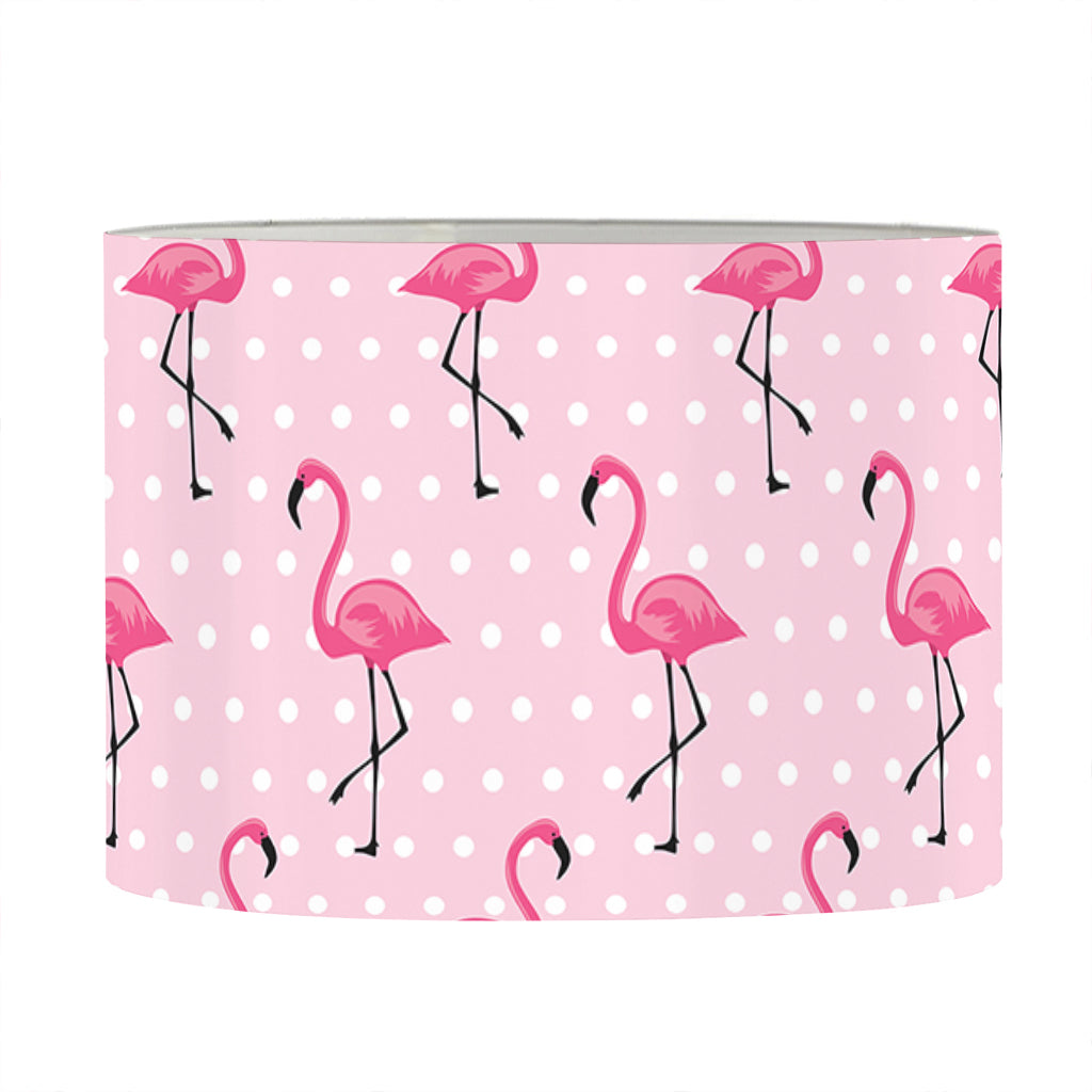 Pink Polka Dot Flamingo Pattern Print Drum Lamp Shade