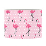Pink Polka Dot Flamingo Pattern Print Drum Lamp Shade