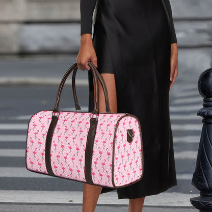 Pink Polka Dot Flamingo Pattern Print Duffle Bag