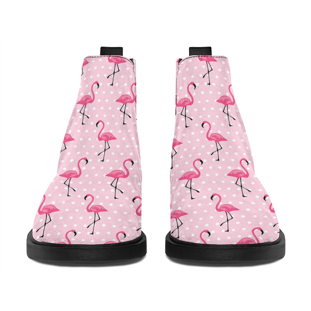 Pink Polka Dot Flamingo Pattern Print Flat Ankle Boots