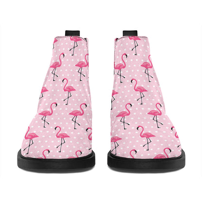 Pink Polka Dot Flamingo Pattern Print Flat Ankle Boots