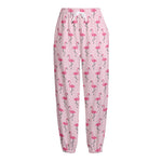 Pink Polka Dot Flamingo Pattern Print Fleece Lined Knit Pants