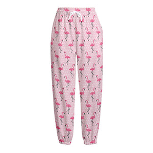 Pink Polka Dot Flamingo Pattern Print Fleece Lined Knit Pants