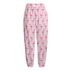 Pink Polka Dot Flamingo Pattern Print Fleece Lined Knit Pants