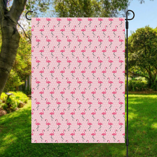 Pink Polka Dot Flamingo Pattern Print Garden Flag