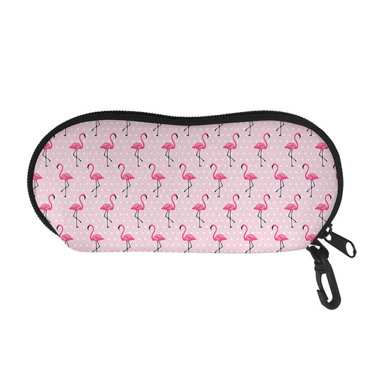Pink Polka Dot Flamingo Pattern Print Glasses Case