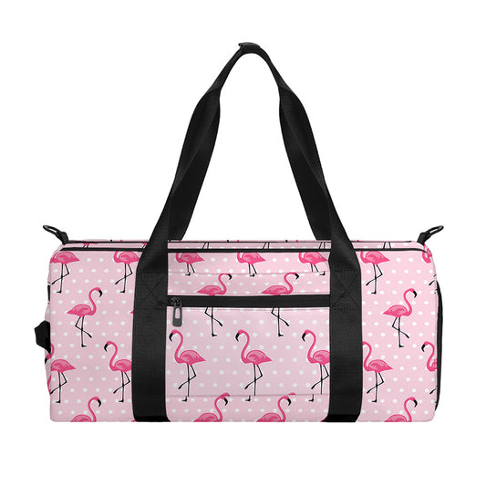 Pink Polka Dot Flamingo Pattern Print Gym Bag