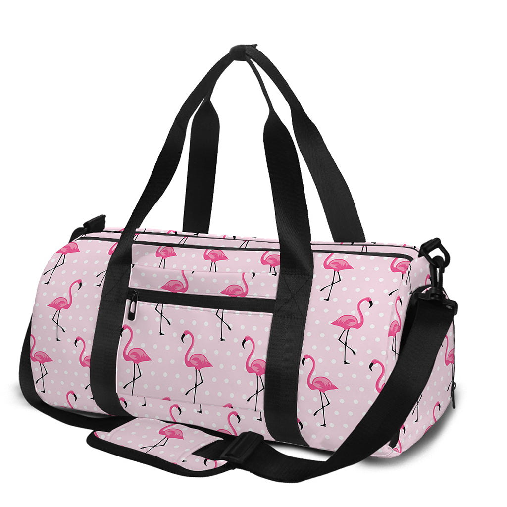 Pink Polka Dot Flamingo Pattern Print Gym Bag
