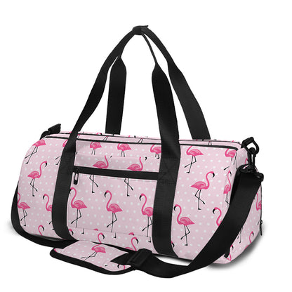 Pink Polka Dot Flamingo Pattern Print Gym Bag