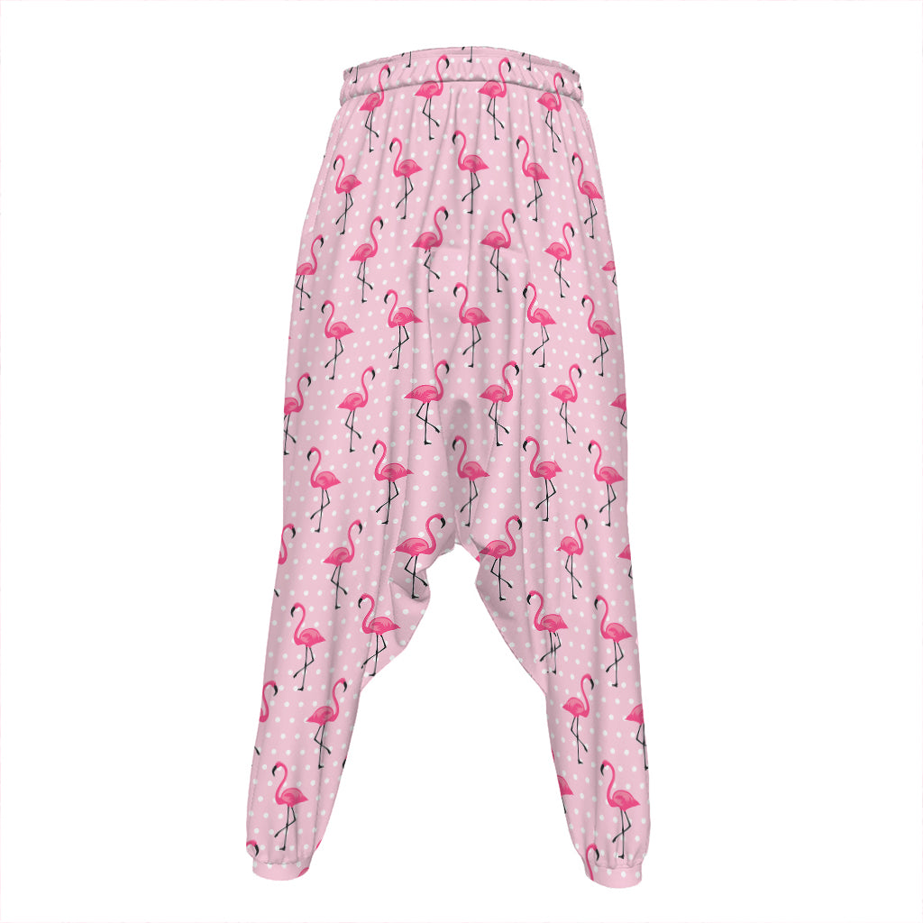 Pink Polka Dot Flamingo Pattern Print Hammer Pants