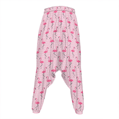 Pink Polka Dot Flamingo Pattern Print Hammer Pants