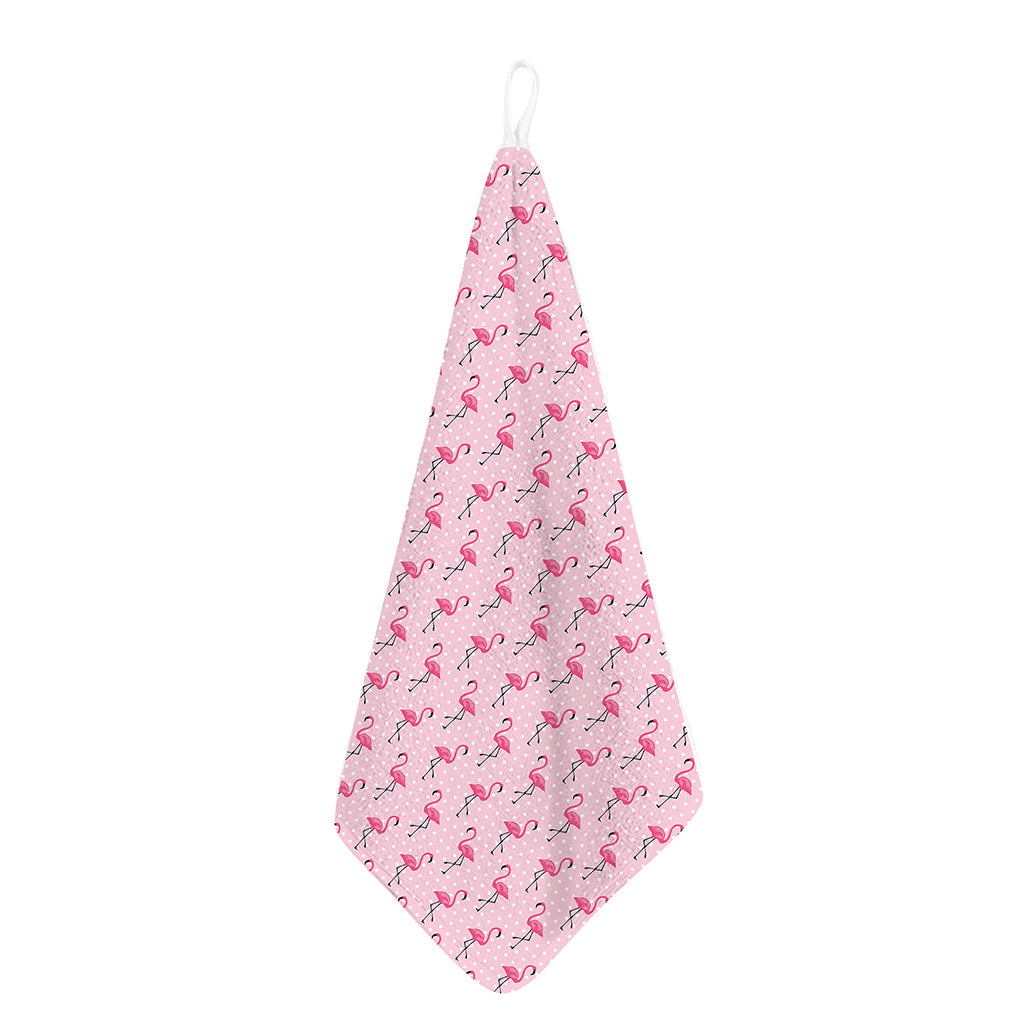 Pink Polka Dot Flamingo Pattern Print Hand Towel