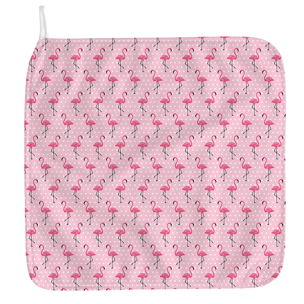 Pink Polka Dot Flamingo Pattern Print Hand Towel
