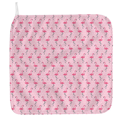 Pink Polka Dot Flamingo Pattern Print Hand Towel