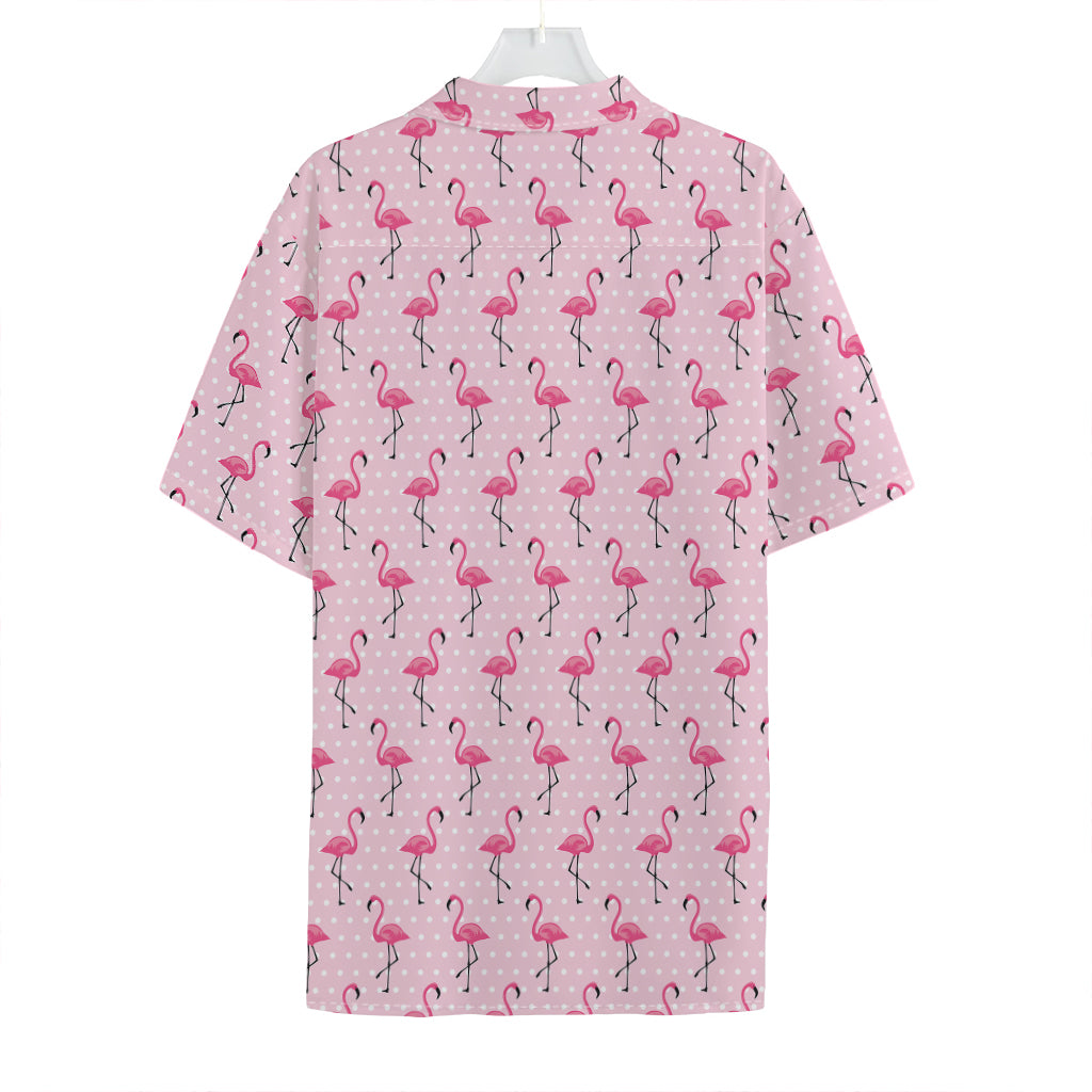 Pink Polka Dot Flamingo Pattern Print Hawaiian Shirt